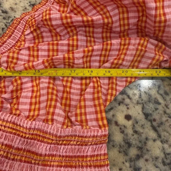 Anthropologie 100% Cotton Pink and Coral Gingham Smocked Romper - Picture 13 of 14